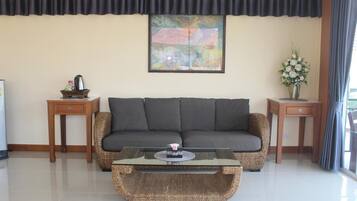 42-inch flat-screen TV with cable channels, TV