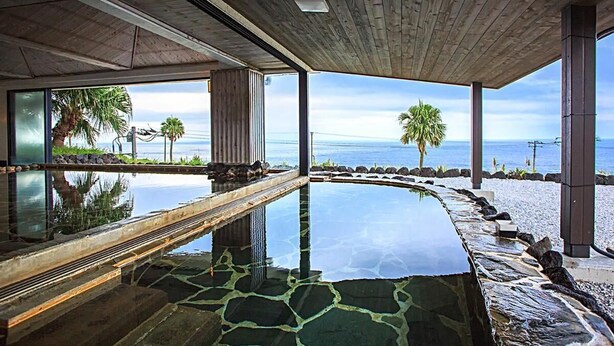 Une piscine à débordement offrant une vue imprenable sur l’océan et les palmiers.