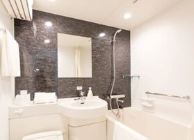 Combined shower/tub, free toiletries, slippers, electronic bidet