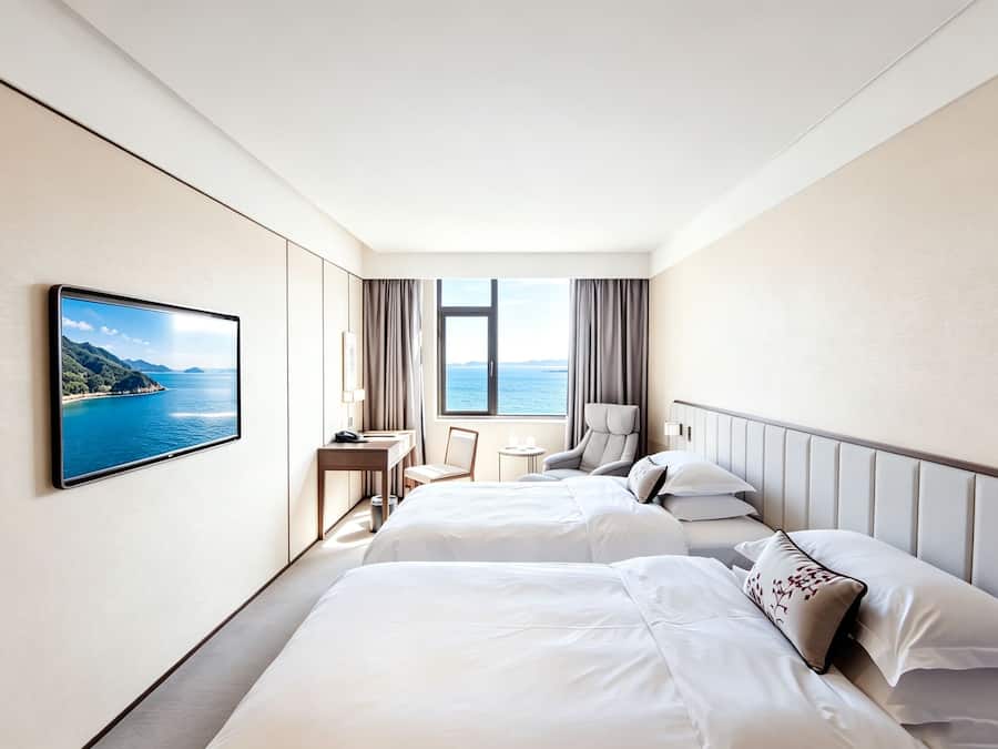 Deluxe Twin Room with Sea View | Minibar, in-room safe, blackout drapes, iron/ironing board