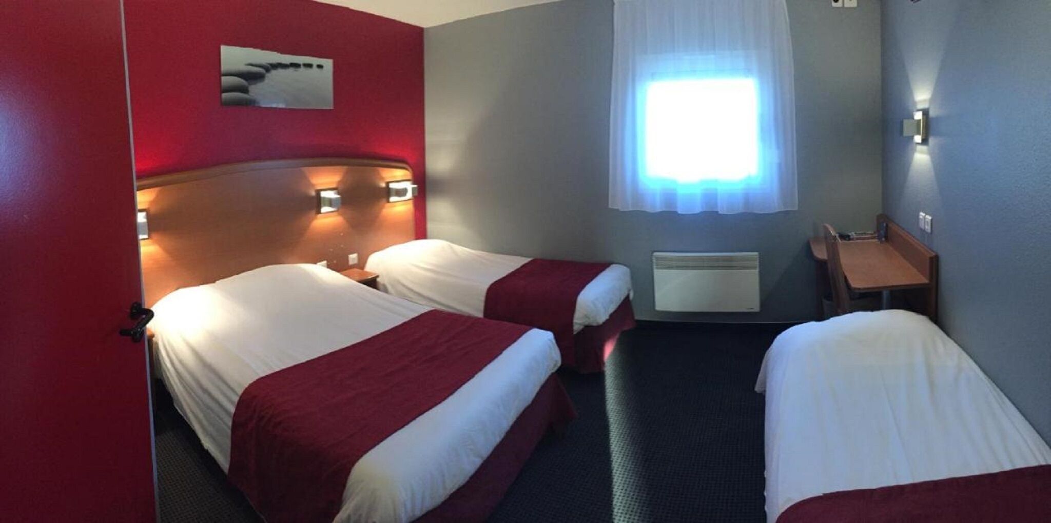 Desk, free WiFi, bed sheets