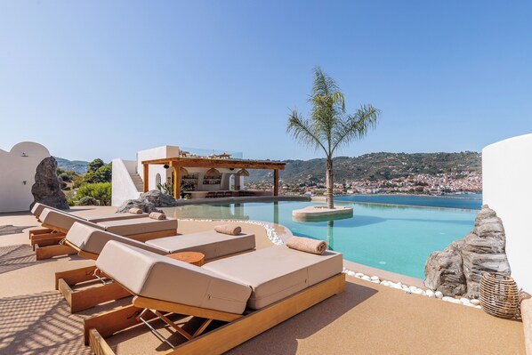 Seasonal outdoor pool, open 8:00 AM to 8:00 PM, pool umbrellas