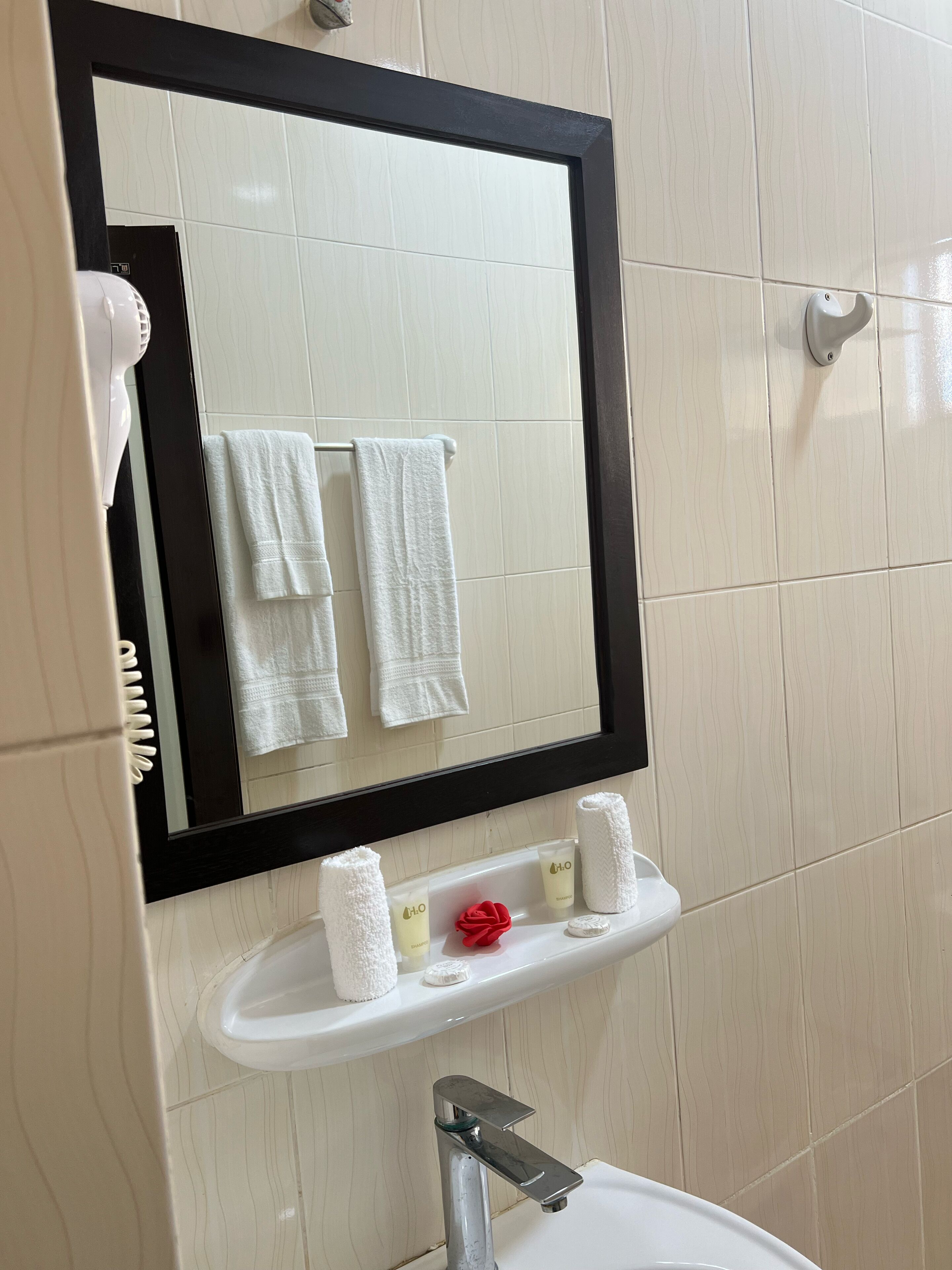 shower, free toiletries, hair dryer, slippers