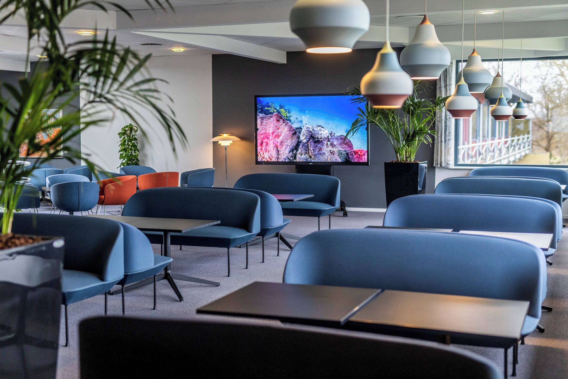 Flat-screen TV, table football, ping pong