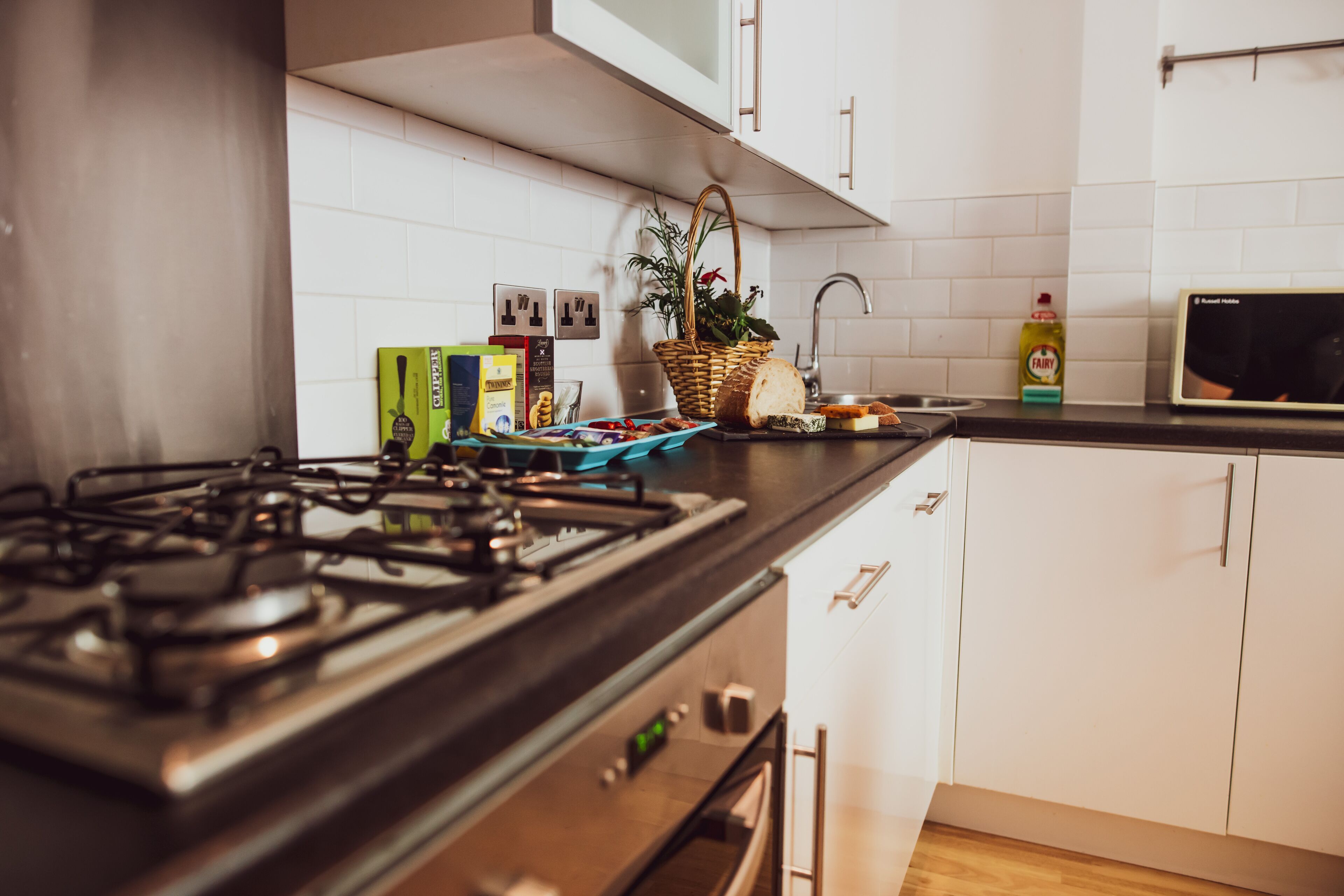 Apartamento superluxo, 2 quartos, 2 banheiros, vista para o jardim | Cozinha privada | Geladeira grande, micro-ondas, fogão, cooktop