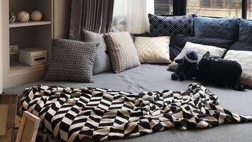Studio | Living area | 50-inch flat-screen TV with cable channels, TV, video-game console
