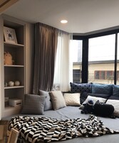 Studio | Living area | 50-inch flat-screen TV with cable channels, TV, video-game console