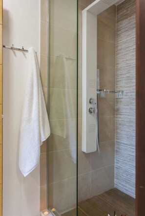 Shower, free toiletries, hair dryer, towels