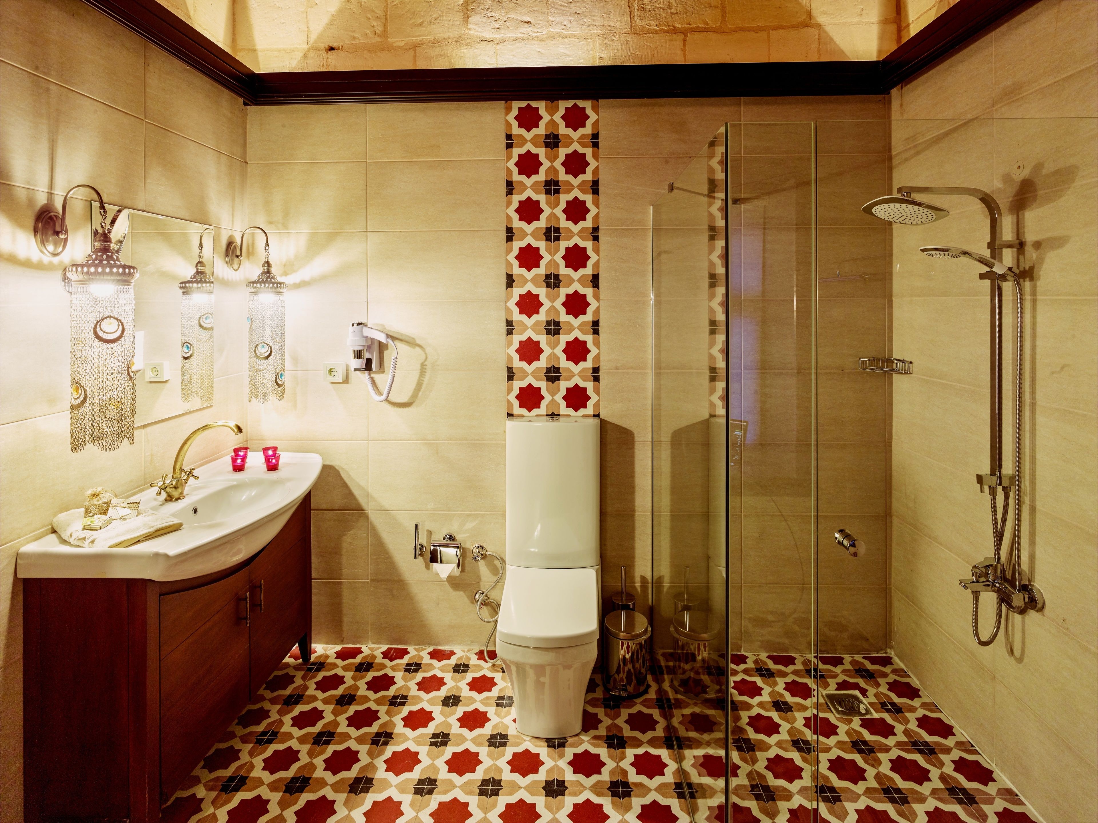 shower, free toiletries, hair dryer, slippers