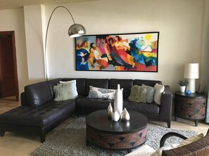 Luxury Apartment, 2 Bedrooms, Marina View,  Jacuzzi and Housekeeping Included | Living room | Flat-screen TV, iPod dock - Luxury Cap Cana Apartment (Punta Cana)