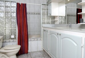 Huvila | Kylpyhuone | Suihku, hiustenkuivaaja, pyyhkeet