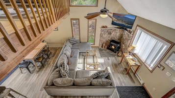 Smart TV, fireplace, video games, foosball