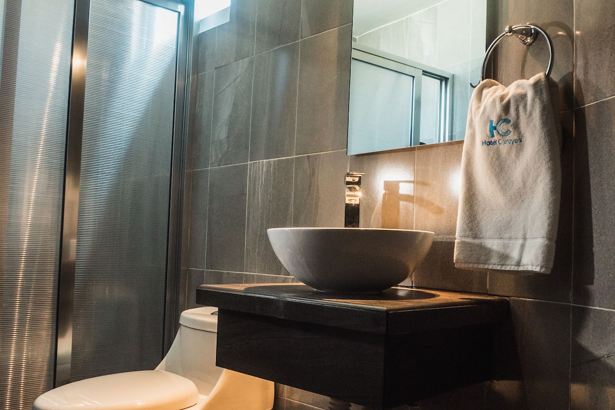 Deep-soaking bathtub, free toiletries, hair dryer, towels