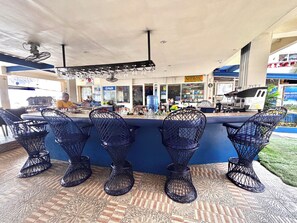 Breakfast, lunch, dinner served; beach views