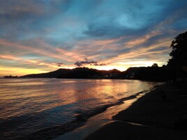 On the beach, scuba diving