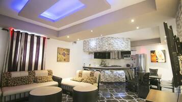 Deluxe Villa, 3 Bedrooms, Private Pool, Poolside | Living area | 32-inch flat-screen TV with cable channels, TV
