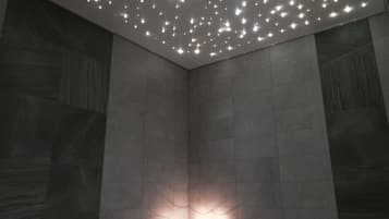 Sauna, hot tub, steam room, aromatherapy, sports massages, facials