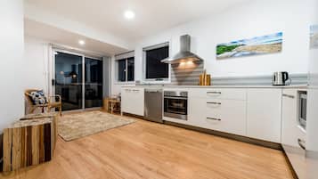 Fridge, microwave, stovetop, electric kettle