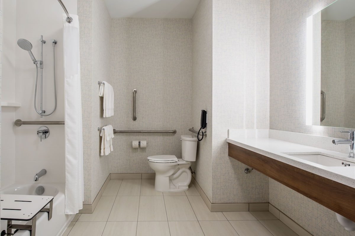 standard room, 1 king bed, mobility accessible, non smoking (mobility, communications) | bathroom | hair dryer, towels