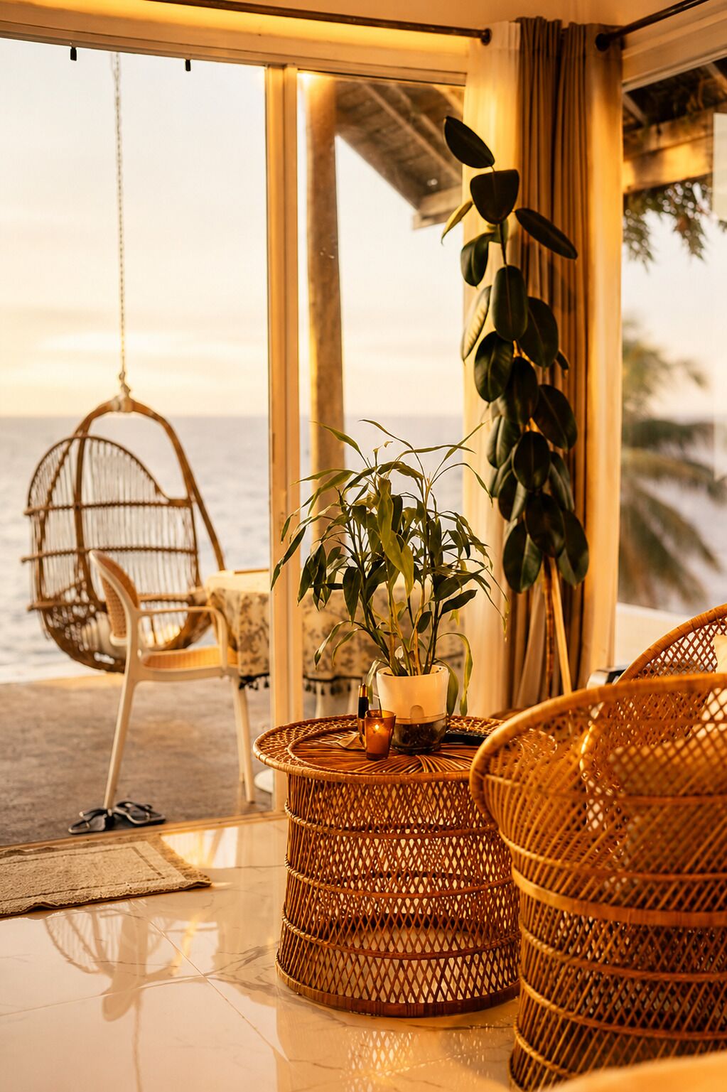 Deluxe studio suite, 1 queensize bed, aan het strand | Woonruimte | Flatscreentelevisie