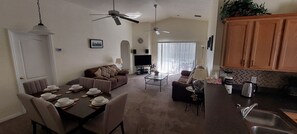 Smart TV, DVD player, table football, books