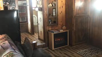 Smart TV, fireplace, video games, DVD player