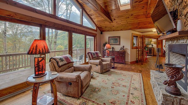 Smart TV, fireplace, video games, DVD player