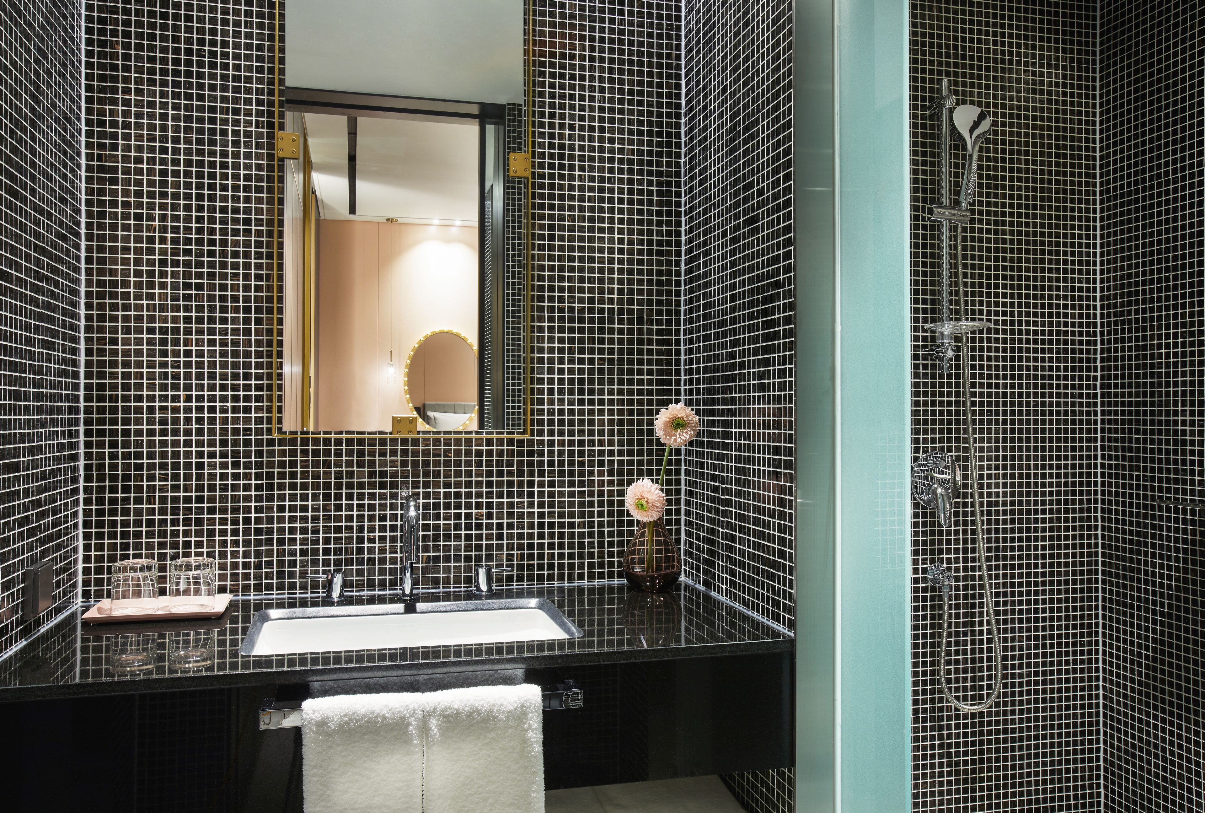 hair dryer, bathrobes, slippers, bidet