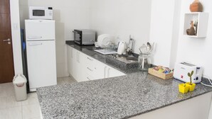 Cafetera/tetera, refrigerador con freezer, microondas, horno