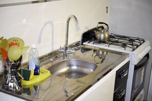 Frigorífico grande, microondas, horno y placa de cocina