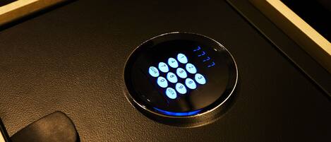 A keypad with illuminated buttons, likely for a security system.