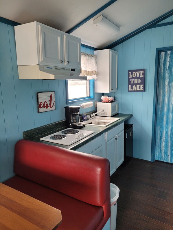 Microwave, stovetop, coffee/tea maker, toaster