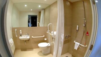 Shower, free toiletries, hair dryer, towels