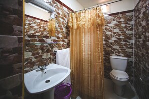Shower, free toiletries, towels
