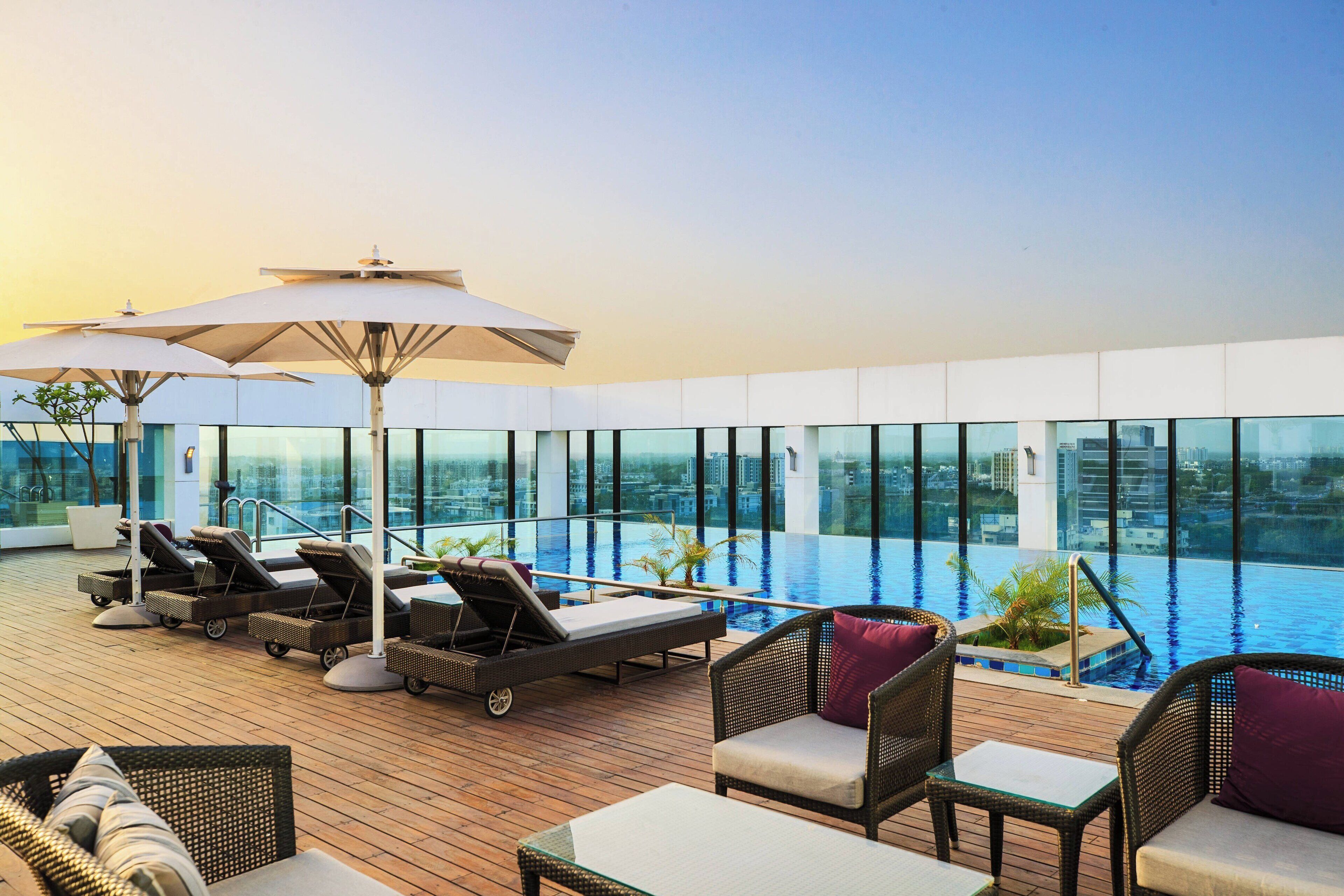 outdoor pool, pool loungers