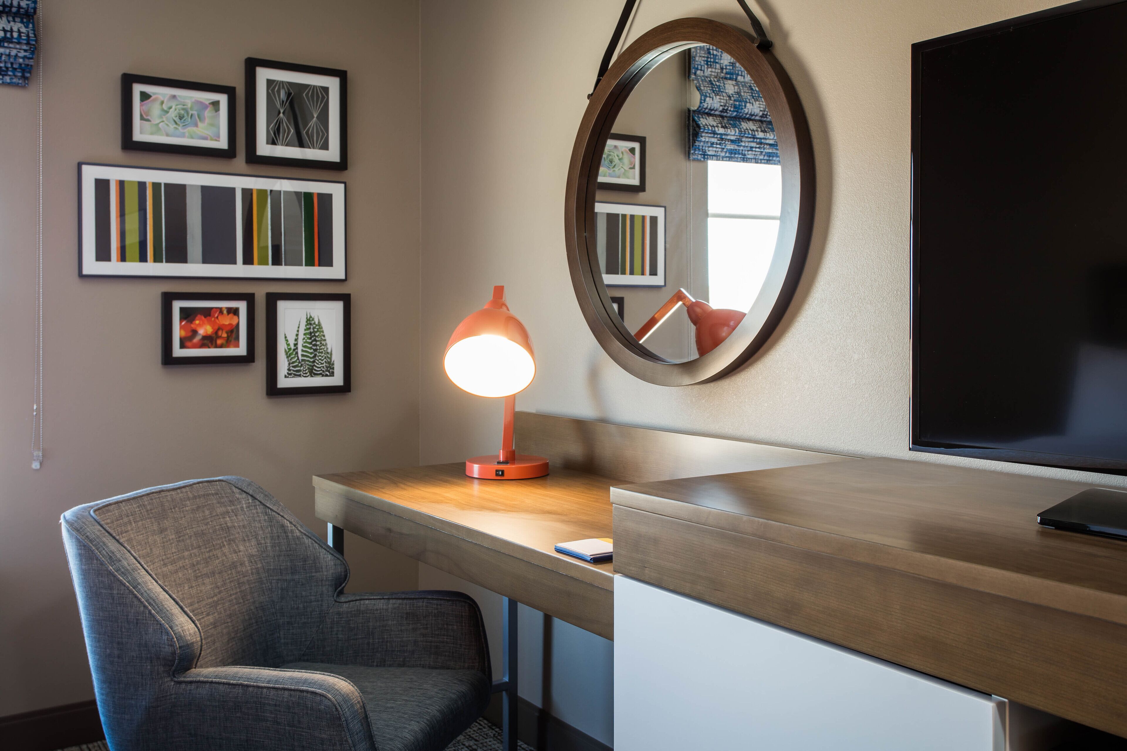 room, 1 king bed, refrigerator | living area | lcd tv