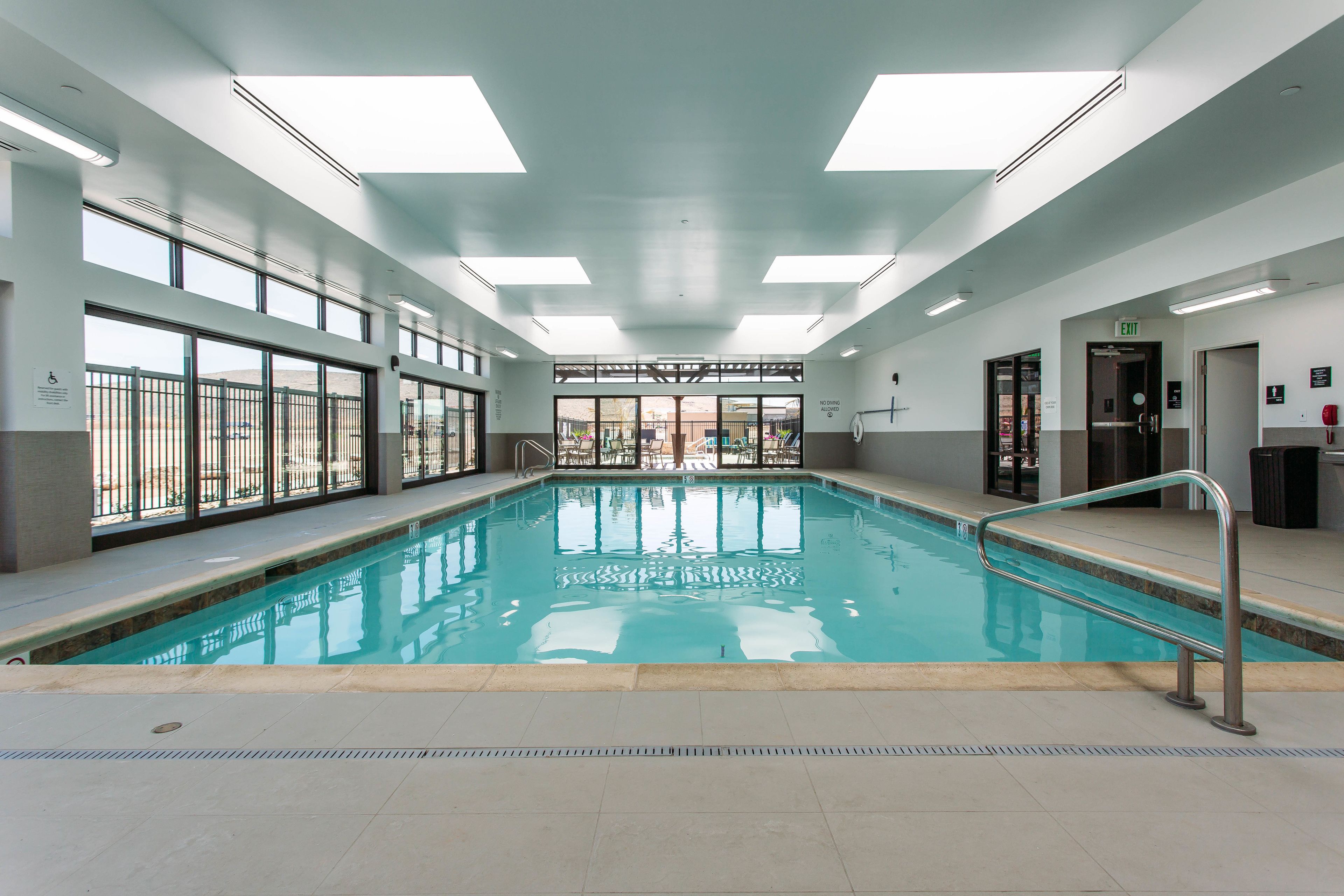 Indoor pool, open 8:00 AM to 10:00 PM, sun loungers