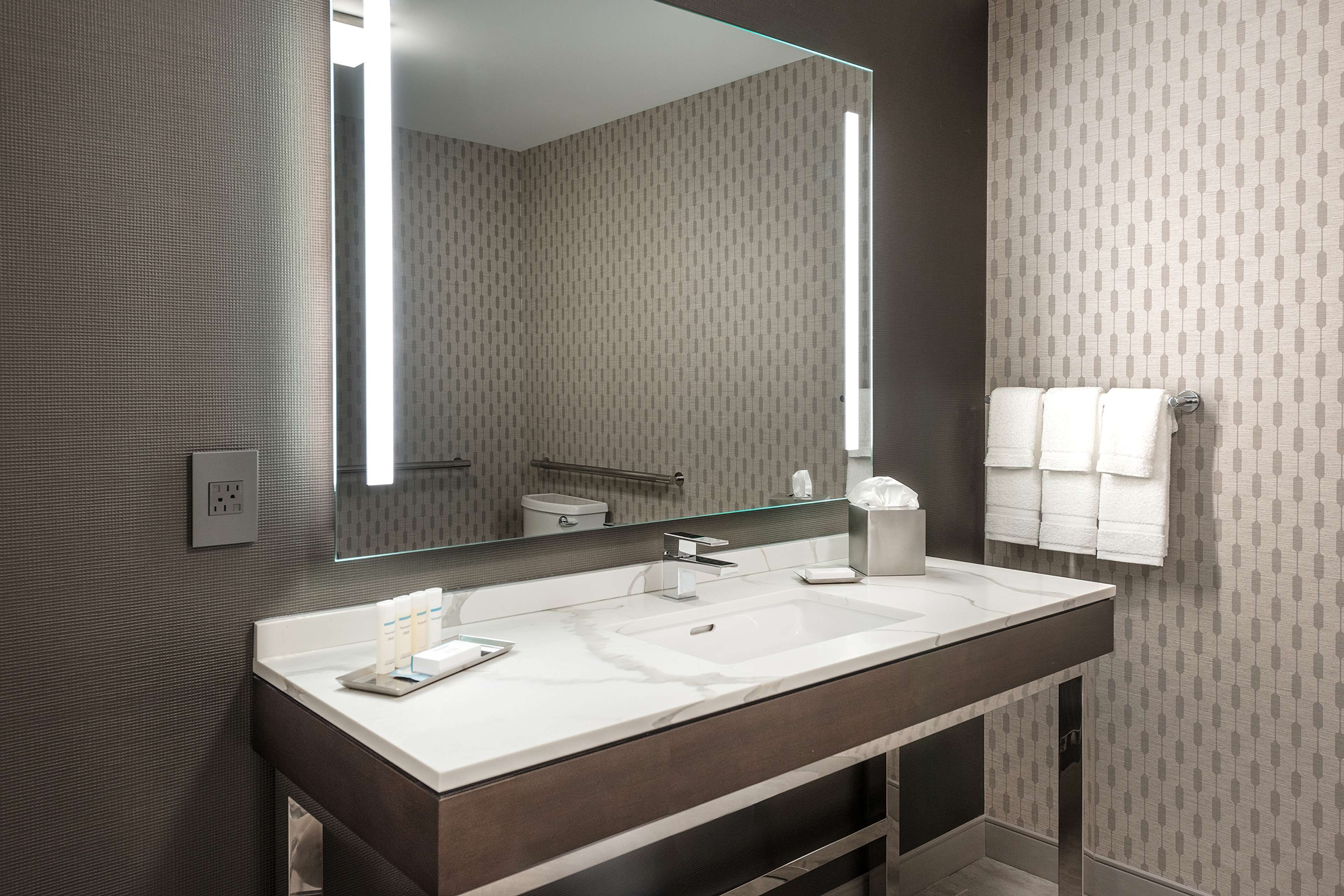 room, 1 king bed, accessible (mobility & hearing, roll-in shower) | bathroom | combined shower/bathtub, free toiletries, hair dryer, towels