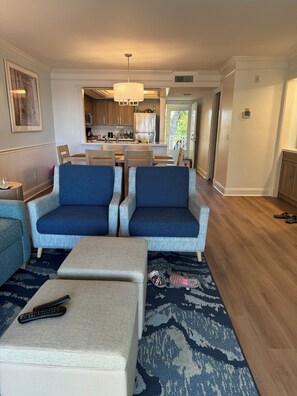 TV, DVD player, books, video library