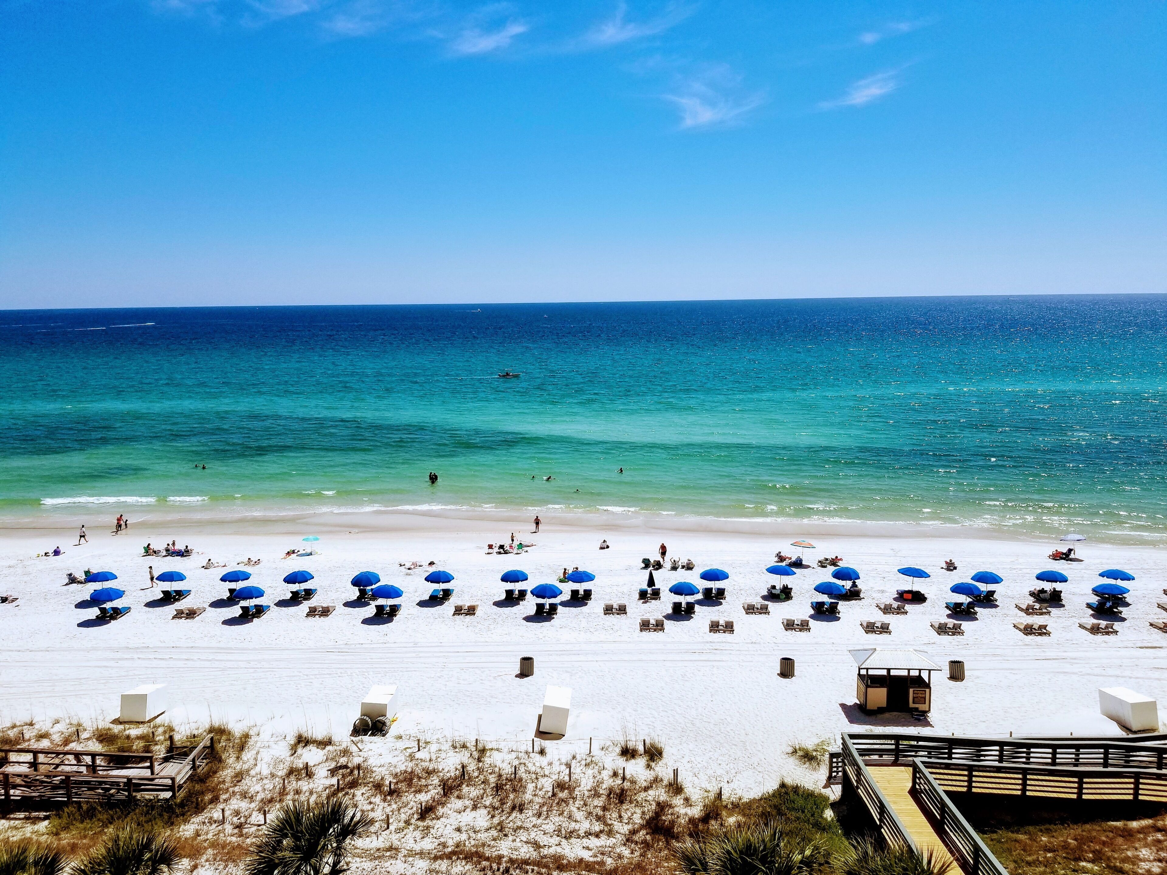 On the beach, sun loungers