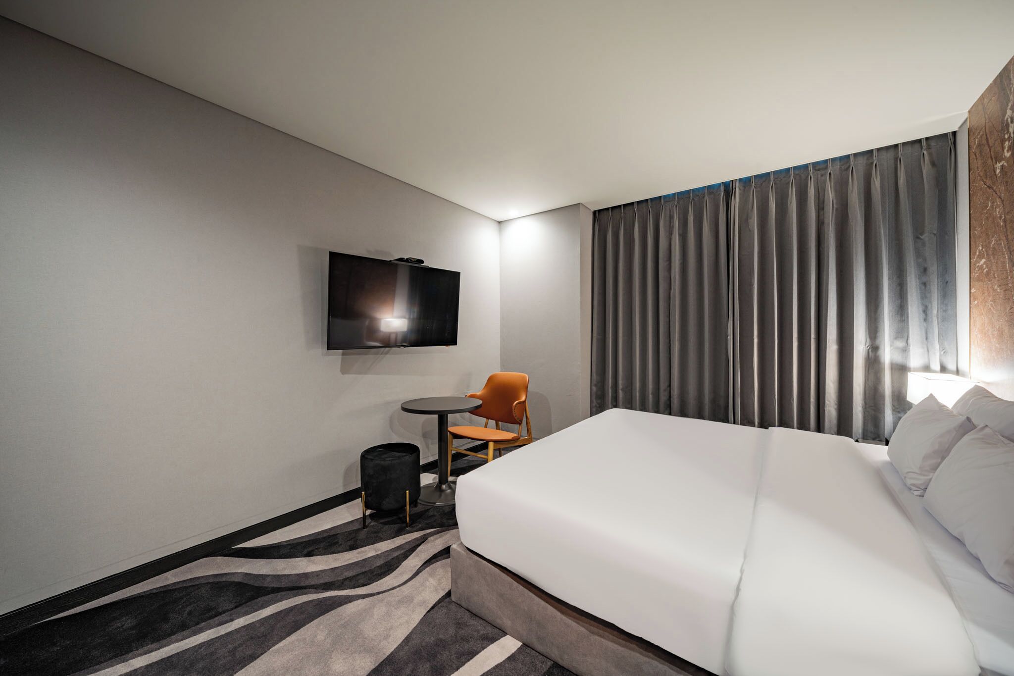 premium double room | frette italian sheets, premium bedding, desk, laptop workspace