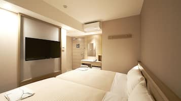Down duvets, desk, blackout curtains, soundproofing