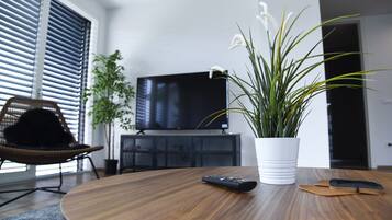 Deluxe Apartment, 3 Bedrooms, Accessible, 2 Bathrooms (B1) | Living room | 55-inch flat-screen TV with premium channels, TV, Netflix