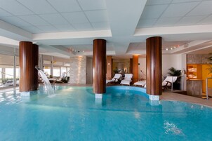 Indoor pool, open 9:00 AM to 7:00 PM, sun loungers
