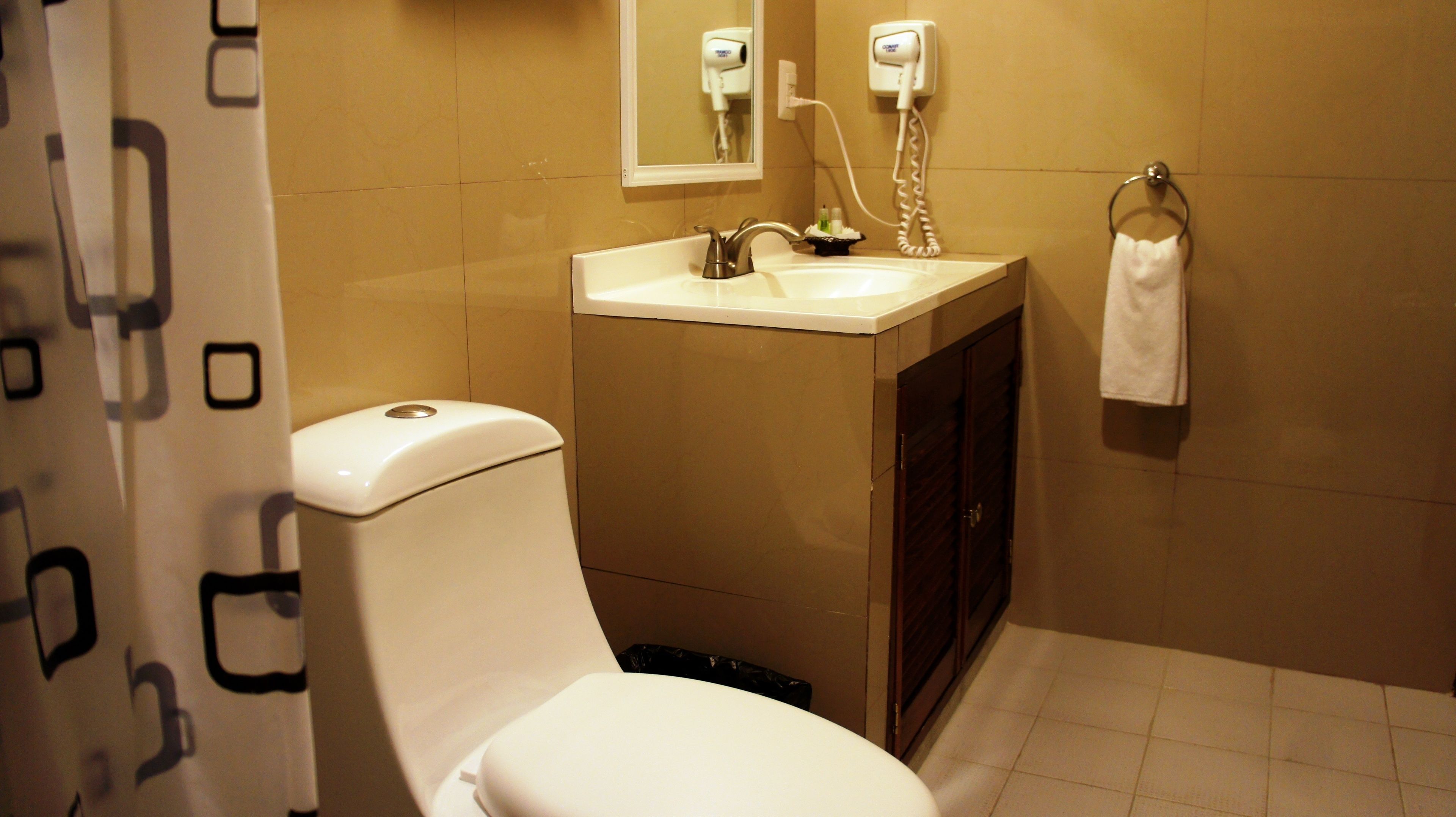 shower, free toiletries, hair dryer, towels