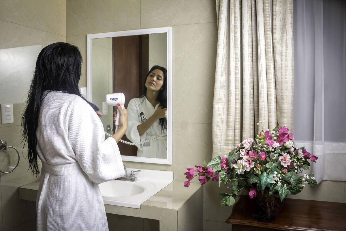 shower, free toiletries, hair dryer, towels