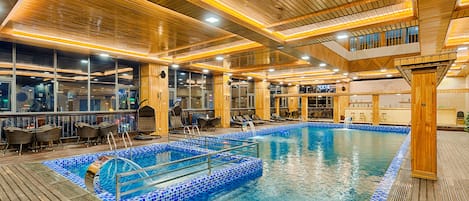 Indoor pool, open 6 AM to 8 PM, sun loungers
