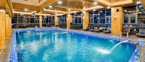 Indoor pool, open 6 AM to 8 PM, sun loungers
