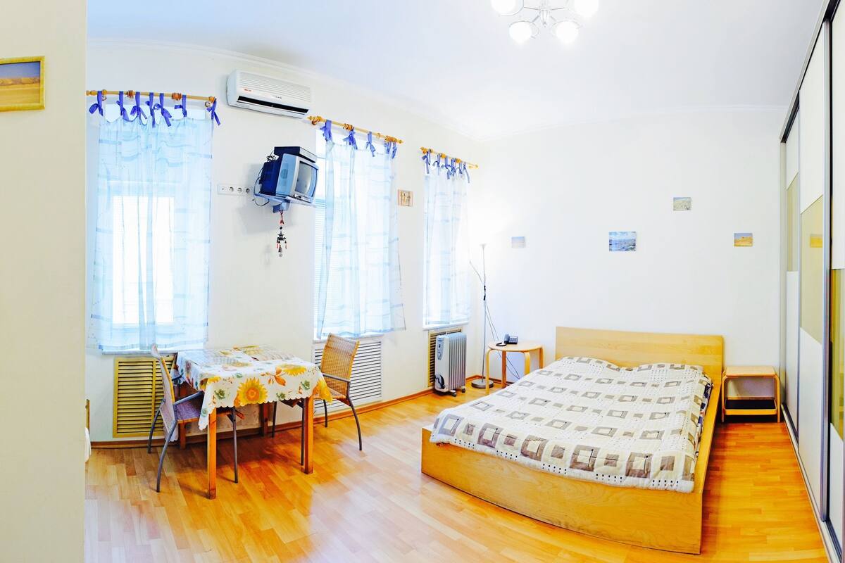 Departamento (Pushkinska Street, 12V) | Escritorio, tabla de planchar con plancha, wifi gratis y ropa de cama