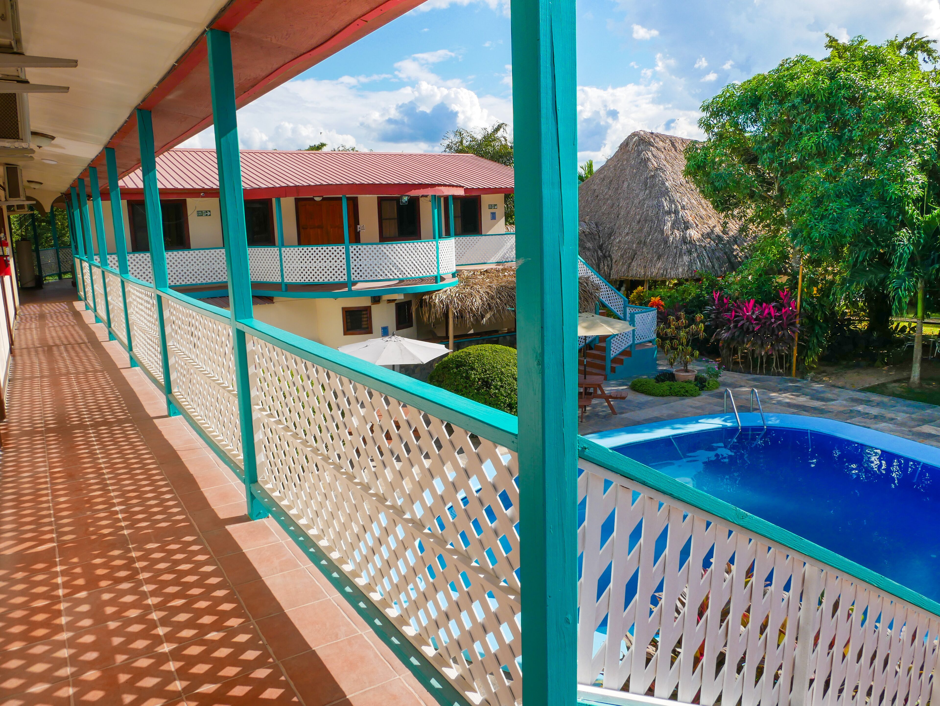 outdoor pool, pool loungers